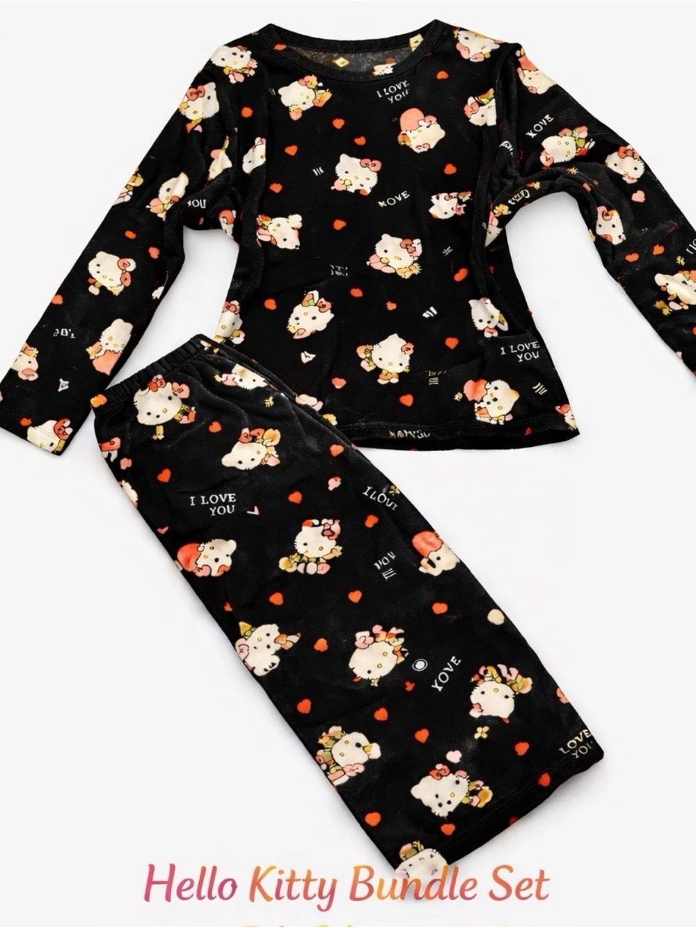 Hello Kitty Black Kids Pajama Set - Long Sleeve Top & Pants